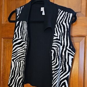 Black and White Zebra Pattern Cardigan Vest